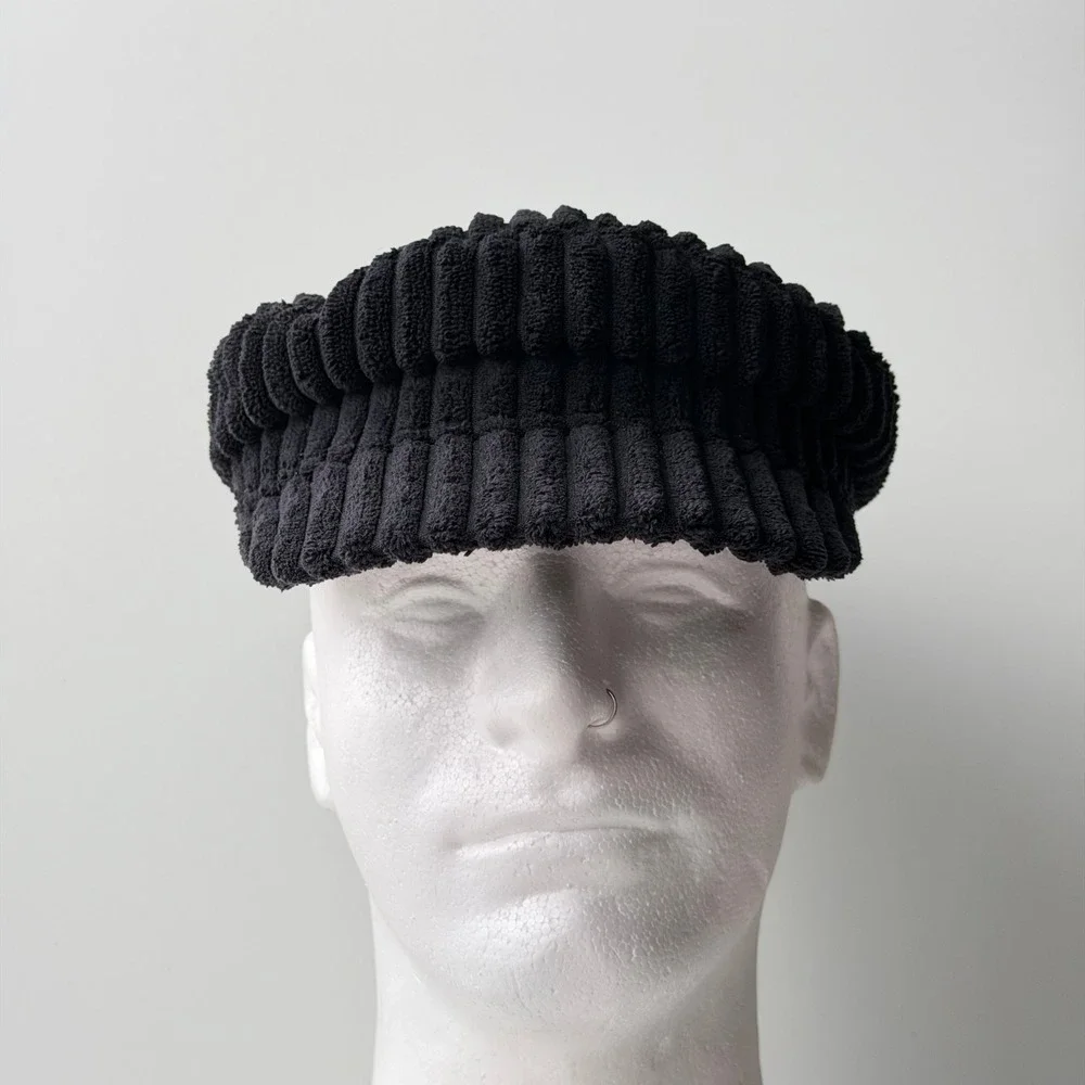 Free People Black Ribbed Corduroy Newsboy Cap